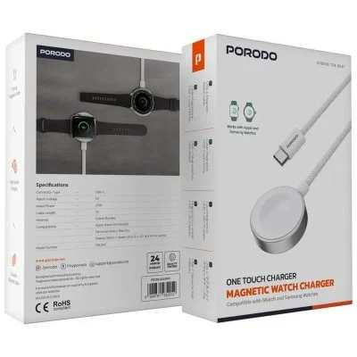 Porodo One Touch Charger Magnetic Watch Charger - White